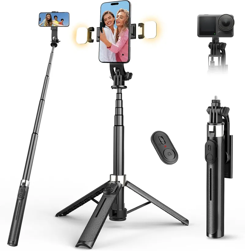 RISEOFLE ST130 selfiestick-statief met lampjes 110 cm – Zwart